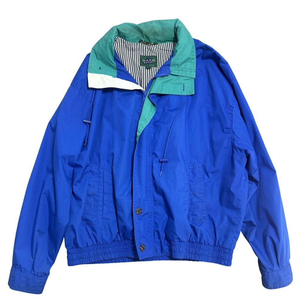 Dash Sport Jacket Mens Large Blue Colorblock Windbreaker Elastic Waist Zip Lined